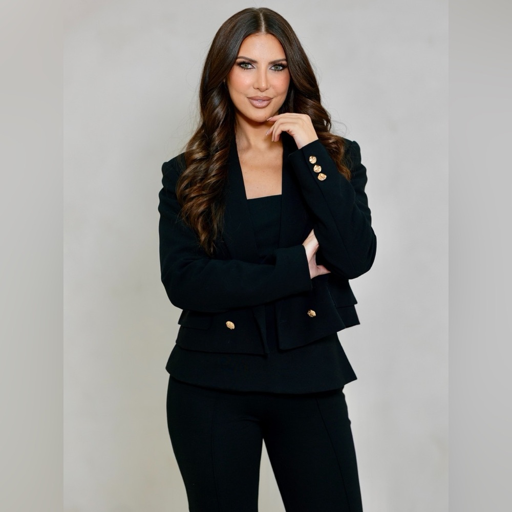 Black Business Suit Set with Gold Buttons
